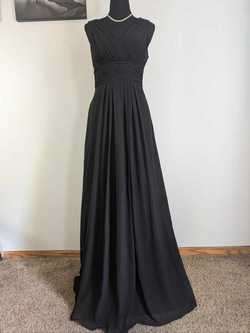 Bill Levkoff Black Pleated Maxi Gown